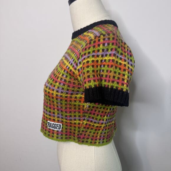 Y2K 90s Plaid Crop Top Baby Tee Sweater • Grunge Fairy Alt Girl Babe X Girl M - Picture 4 of 5